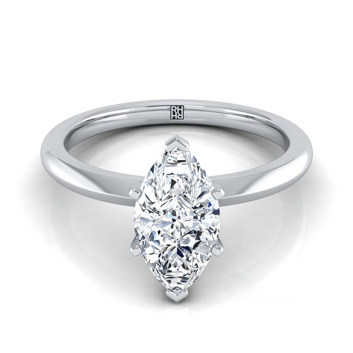 Petite Knife Edge Solitaire Marquise, in 18K White Gold, prong setting | RockHer