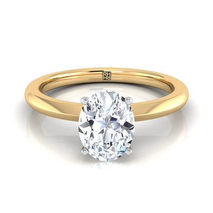 Petite Knife Edge Solitaire Oval, in 18K Yellow Gold, prong setting | RockHer