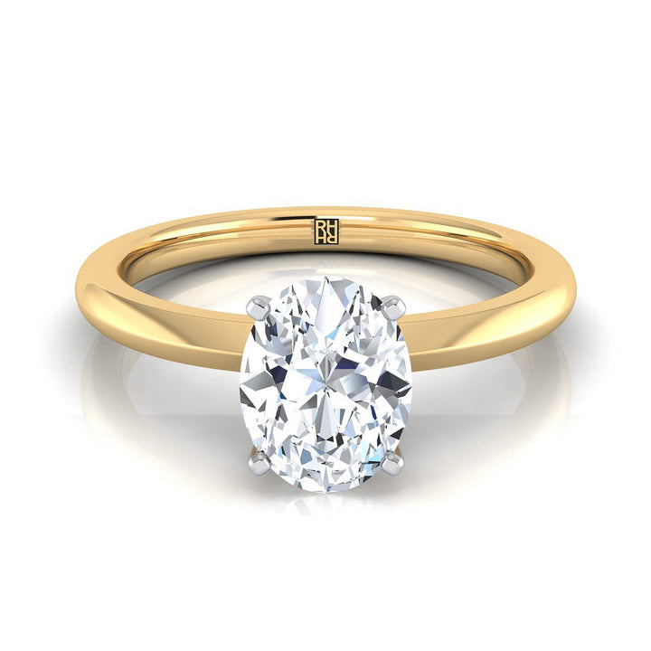 Petite Knife Edge Solitaire Oval, in 18K Yellow Gold, prong setting | RockHer