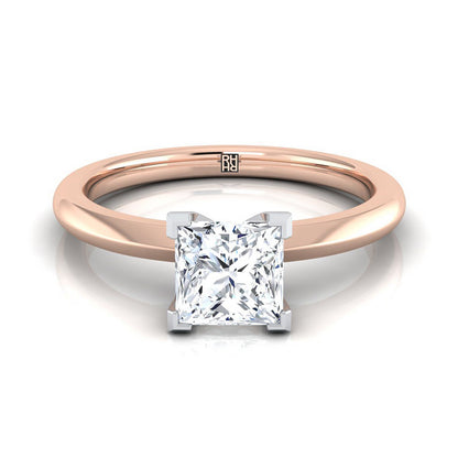 Petite Knife Edge Solitaire Princess, in 14K Rose Gold, prong setting | RockHer