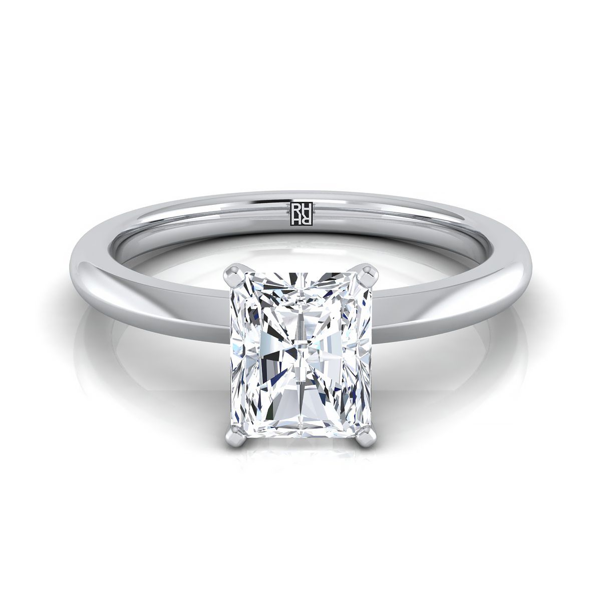 Platinum Radiant Cut Center  Petite Knife Edge Solitaire Engagement Ring
