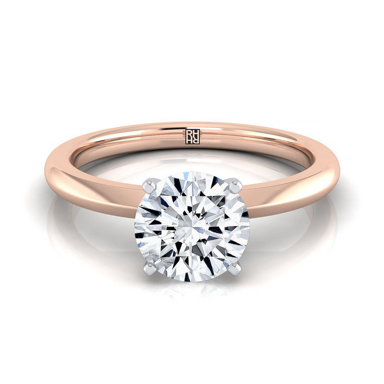The Isolde Petite Knife Edge Solitaire Round Engagement Ring Setting in 14K Rose Gold