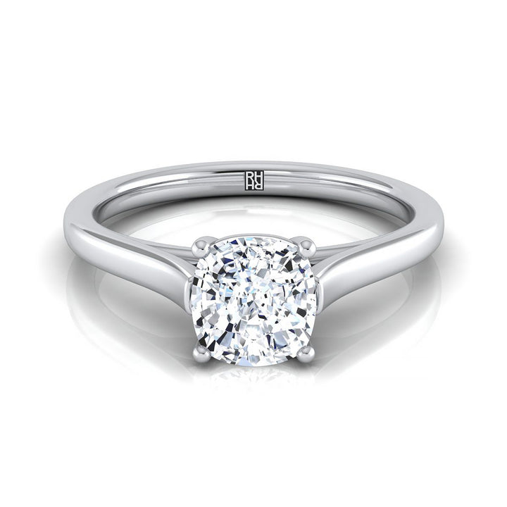 Elegant Cathedral Squared Edge Solitaire Cushion, in 18K White Gold, prong setting | RockHer