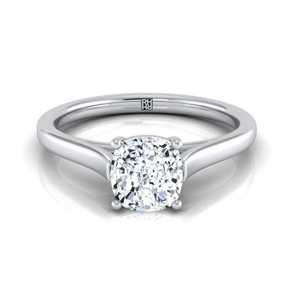 Elegant Cathedral Squared Edge Solitaire Cushion, in Platinum, prong setting | RockHer