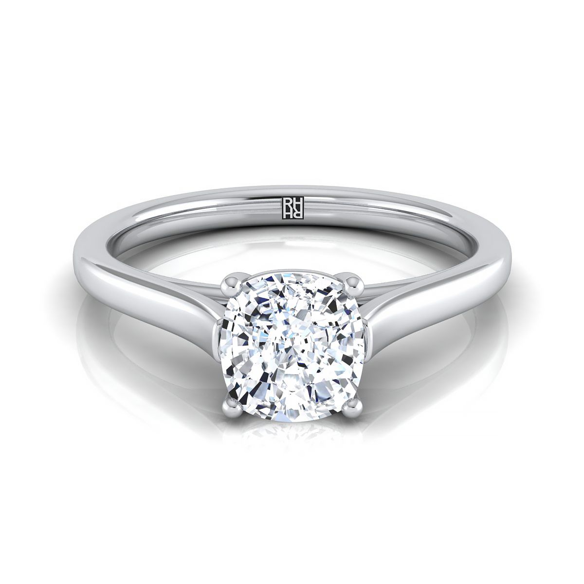 Juliette Select Cathedral Solitaire Cushion Cut Lab Diamond Engagement Ring in 18K White Gold | RockHer