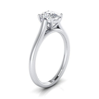 Elegant Cathedral Squared Edge Solitaire Cushion, in Platinum, prong setting – side profile | RockHer