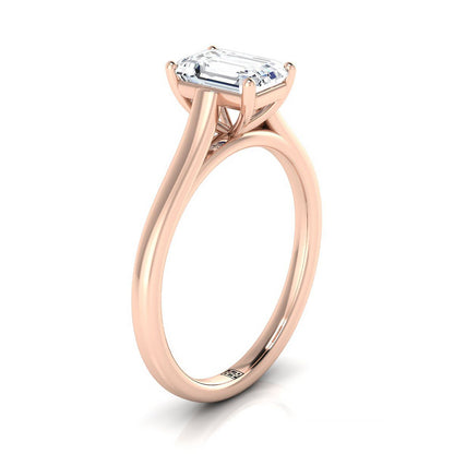 European Cut, Elegant Cathedral Squared Edge Solitaire Emerald, in 14K Rose Gold, prong setting – side profile | RockHer