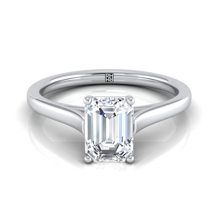 European Cut, Elegant Cathedral Squared Edge Solitaire Emerald, in 18K White Gold, prong setting | RockHer