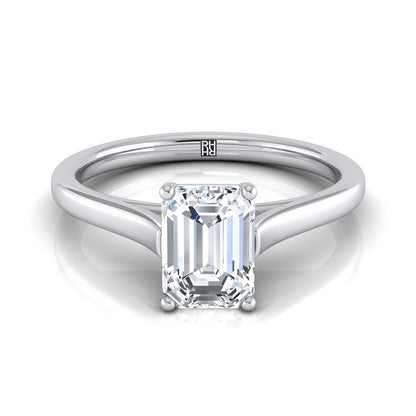 European Cut, Elegant Cathedral Squared Edge Solitaire Emerald, in Platinum, prong setting | RockHer