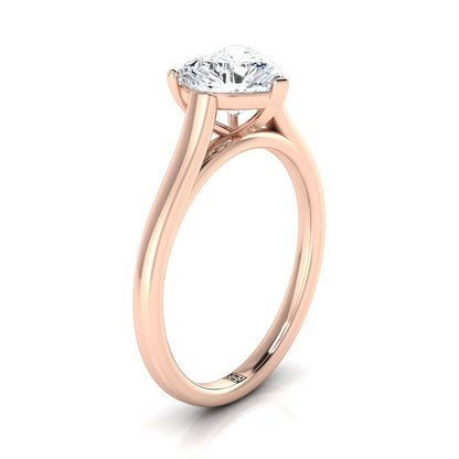 Elegant Cathedral Squared Edge Solitaire Heart Shape, in 14K Rose Gold, prong setting – side profile | RockHer
