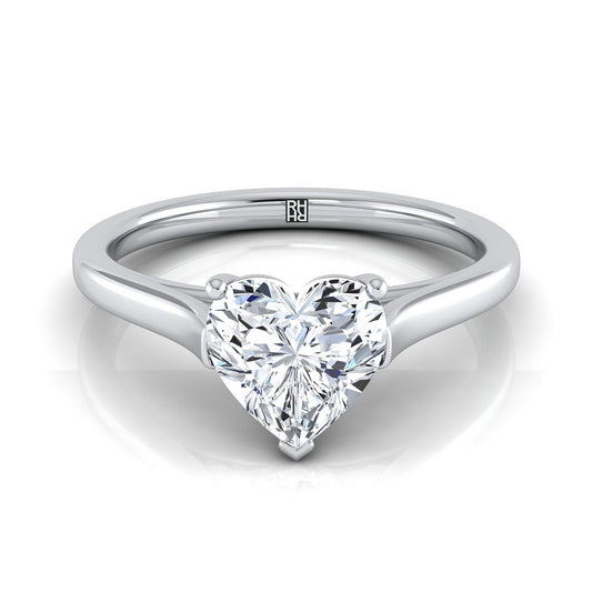 18K White Gold Heart Shape Center  Elegant Cathedral Solitaire Engagement Ring