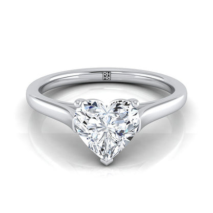 Elegant Cathedral Squared Edge Solitaire Heart Shape, in Platinum, prong setting | RockHer
