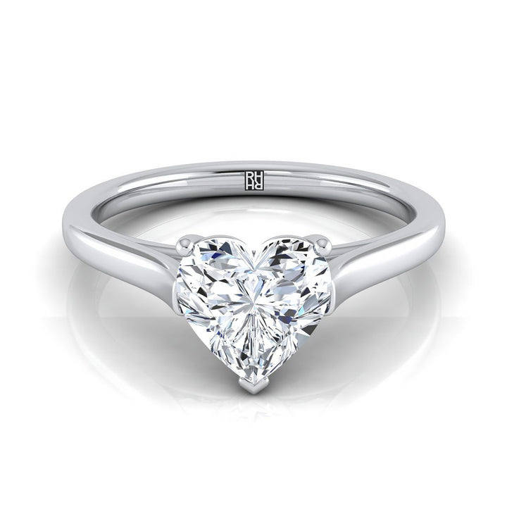 Elegant Cathedral Squared Edge Solitaire Heart Shape, in Platinum, prong setting | RockHer