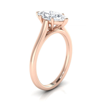 Elegant Cathedral Squared Edge Solitaire Marquise, in 14K Rose Gold, prong setting – side profile | RockHer