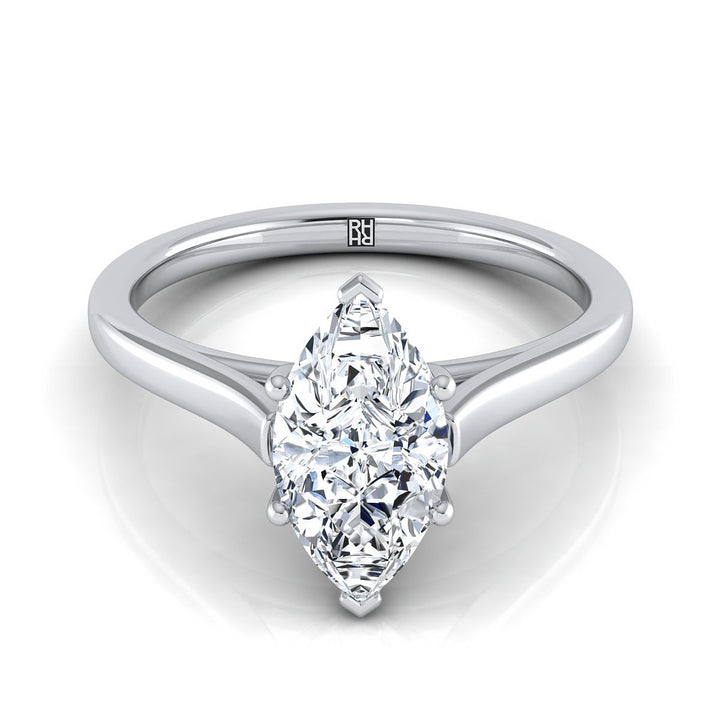 Elegant Cathedral Squared Edge Solitaire Marquise, in Platinum, prong setting | RockHer