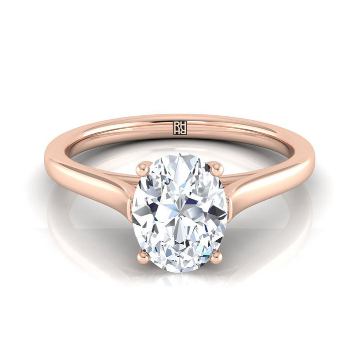 Elegant Cathedral Squared Edge Solitaire Oval, in 14K Rose Gold, prong setting | RockHer