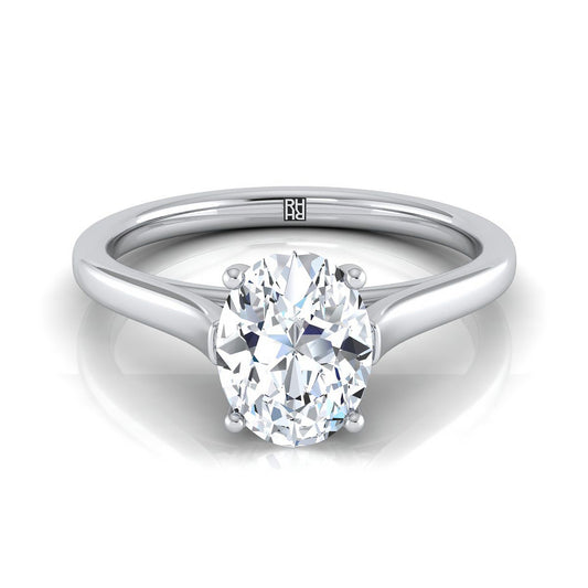 18K White Gold Oval  Elegant Cathedral Solitaire Engagement Ring