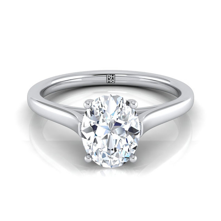 Elegant Cathedral Squared Edge Solitaire Oval, in Platinum, prong setting | RockHer