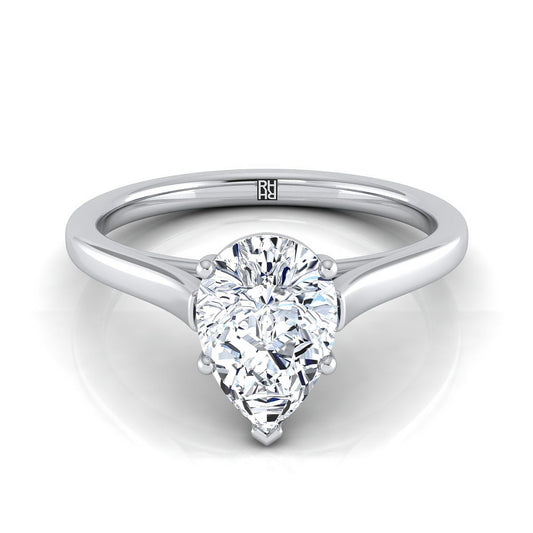 14K White Gold Pear Shape Center  Elegant Cathedral Solitaire Engagement Ring