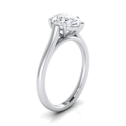 Elegant Cathedral Squared Edge Solitaire Pear Shape, in Platinum, prong setting – side profile | RockHer