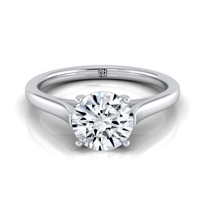 Round Brilliant, Elegant Cathedral Squared Edge Solitaire, in 18K White Gold, prong setting | RockHer