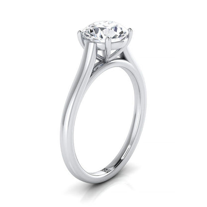 Round Brilliant, Elegant Cathedral Squared Edge Solitaire, in 18K White Gold, prong setting – side profile | RockHer