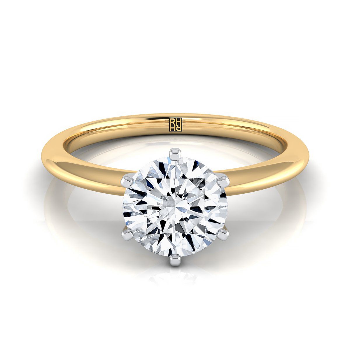 14K Yellow Gold Round Brilliant Simple Knife Edge Prong Solitaire En