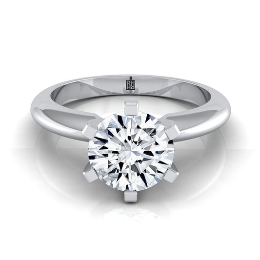 18K White Gold Round Brilliant  Simple Low Base Solitaire Engagement Ring