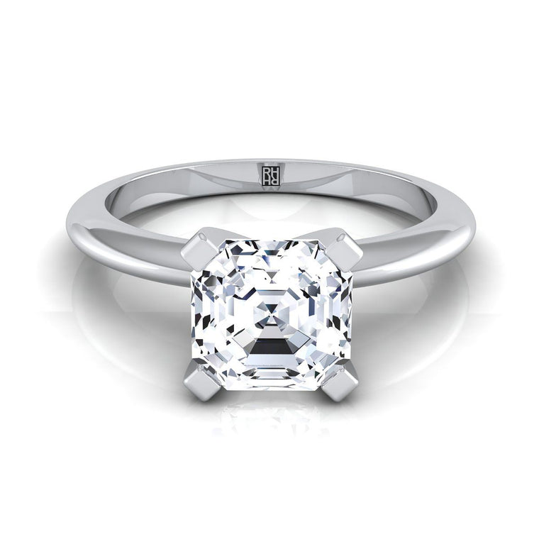 The Lolette Classic Low Base Solitaire Asscher Cut Engagement Ring Setting in Platinum