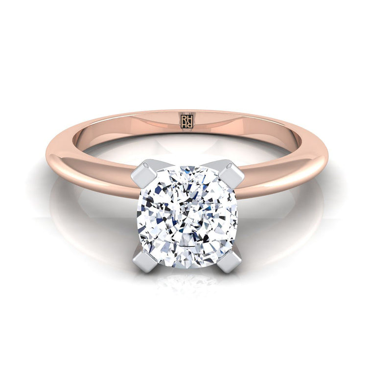 The Lolette Classic Low Base Solitaire Cushion Cut Engagement Ring Setting in 14K Rose Gold