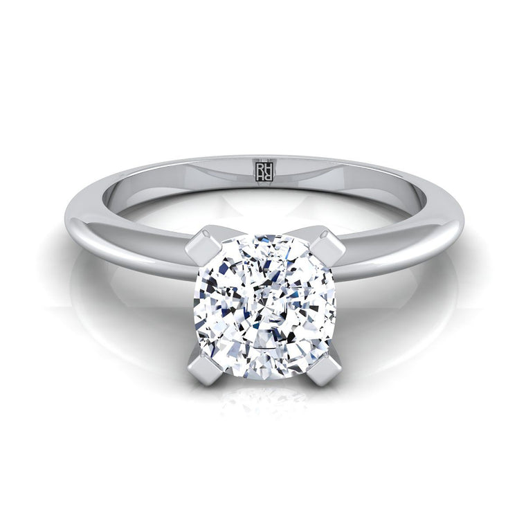 The Lolette Classic Low Base Solitaire Cushion Cut Engagement Ring Setting in Platinum