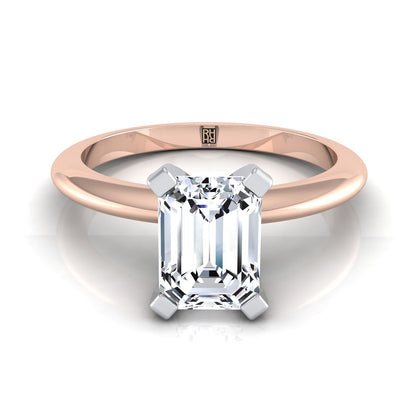 European Cut, Classic Low Base Solitaire Emerald, in 14K Rose Gold, prong setting | RockHer
