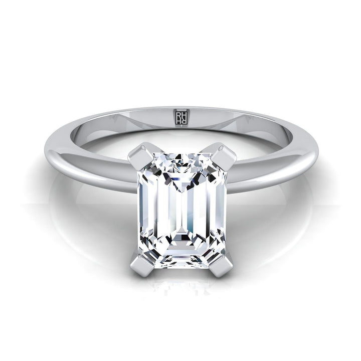 European Cut, Classic Low Base Solitaire Emerald, in 18K White Gold | RockHer