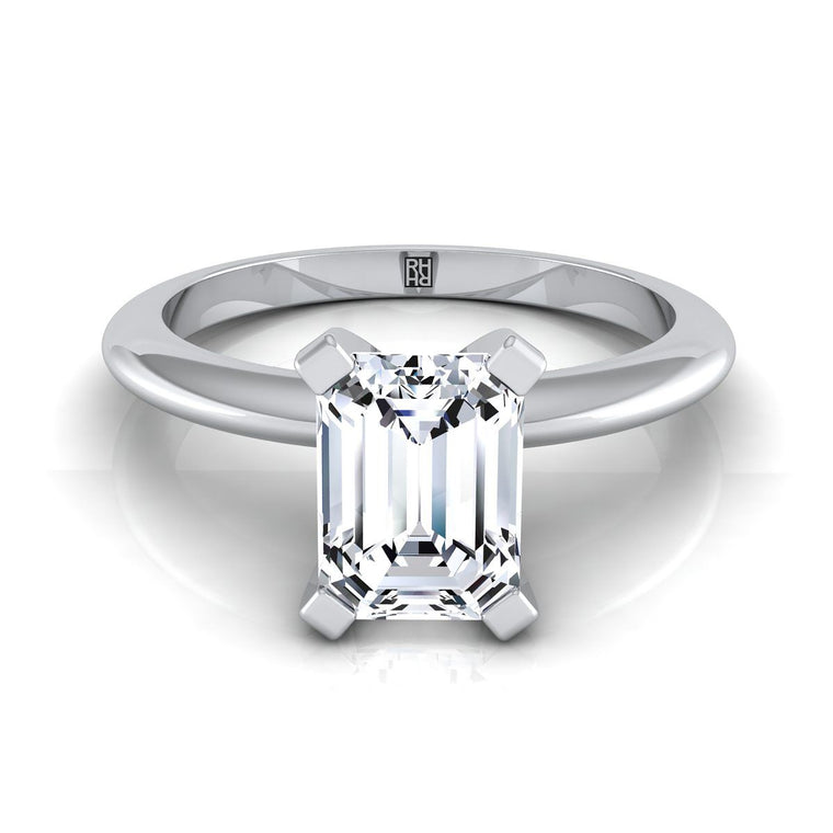 The Lolette Classic Low Base Solitaire Emerald Cut Engagement Ring Setting in 18K White Gold