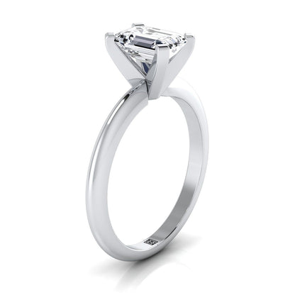 European Cut, Classic Low Base Solitaire Emerald, in 18K White Gold – side profile | RockHer