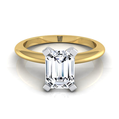 European Cut, Classic Low Base Solitaire Emerald, in 18K Yellow Gold, prong setting | RockHer