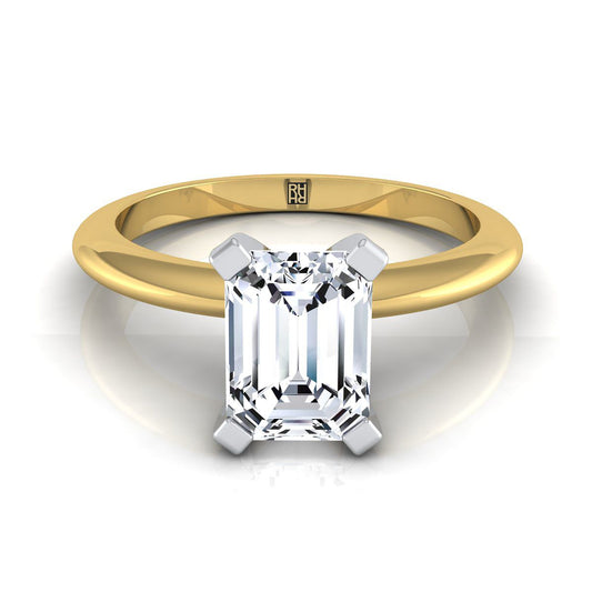 14K Yellow Gold Emerald Cut  Classic Low Base Solitaire Engagement Ring