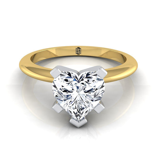 14K Yellow Gold Heart Shape Center  Classic Low Base Solitaire Engagement Ring