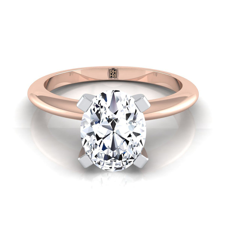 The Lolette Classic Low Base Solitaire Oval Engagement Ring Setting in 14K Rose Gold