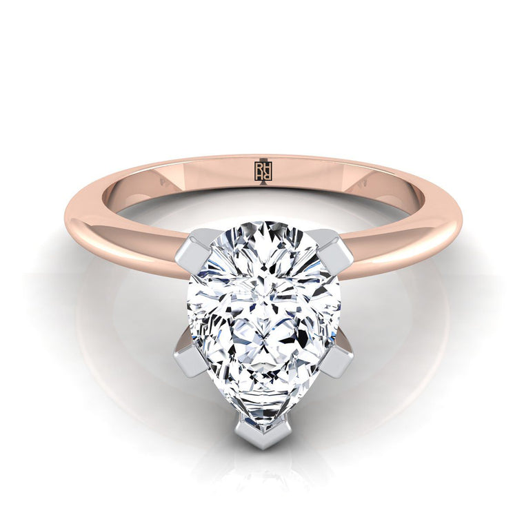 The Lolette Classic Low Base Solitaire Pear Engagement Ring Setting in 14K Rose Gold