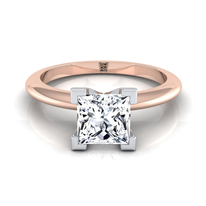 Classic Low Base Solitaire Princess, in 14K Rose Gold, prong setting | RockHer