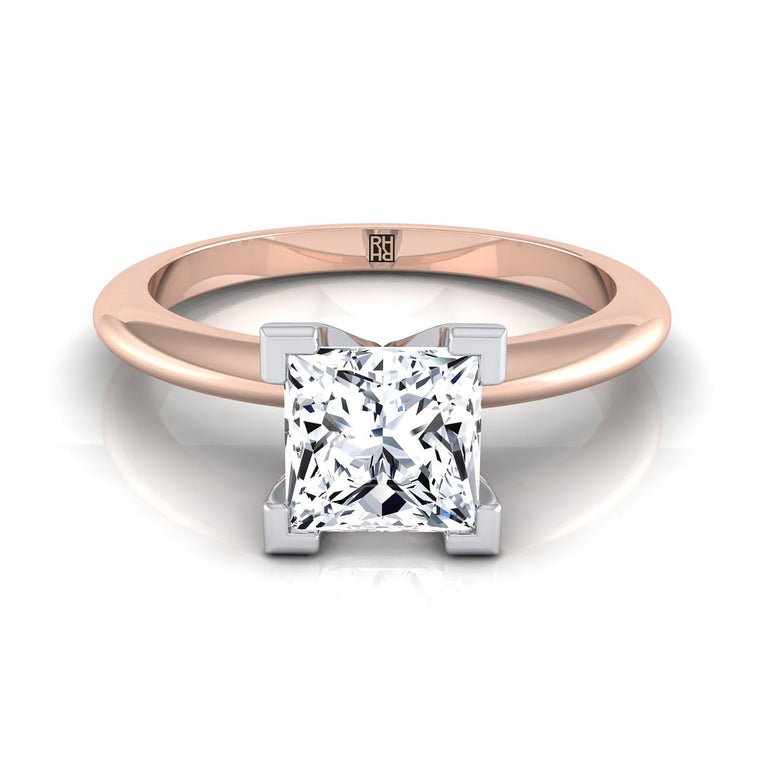 The Lolette Classic Low Base Solitaire Princess Cut Engagement Ring Setting in 14K Rose Gold