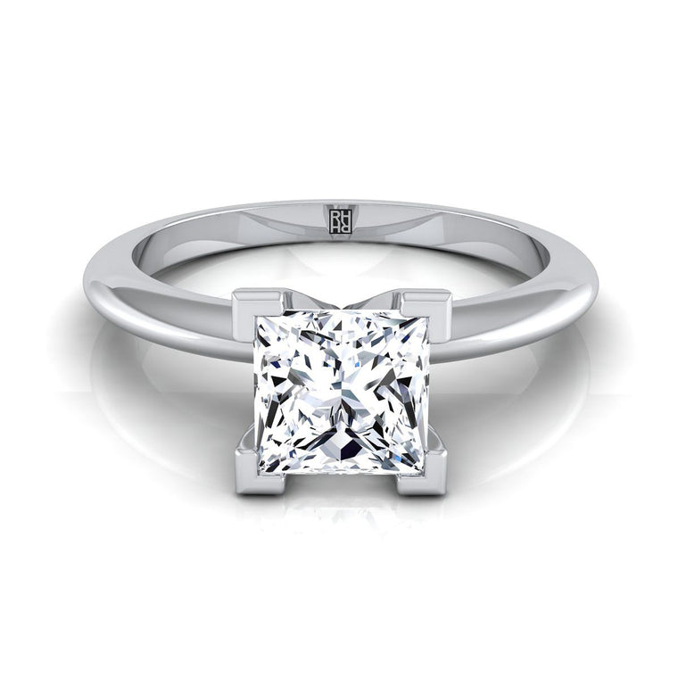 The Lolette Classic Low Base Solitaire Princess Cut Engagement Ring Setting in Platinum