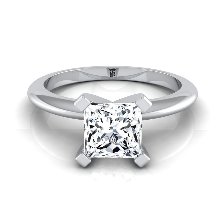 The Lolette Classic Low Base Solitaire Princess Cut Engagement Ring Setting in 18K White Gold