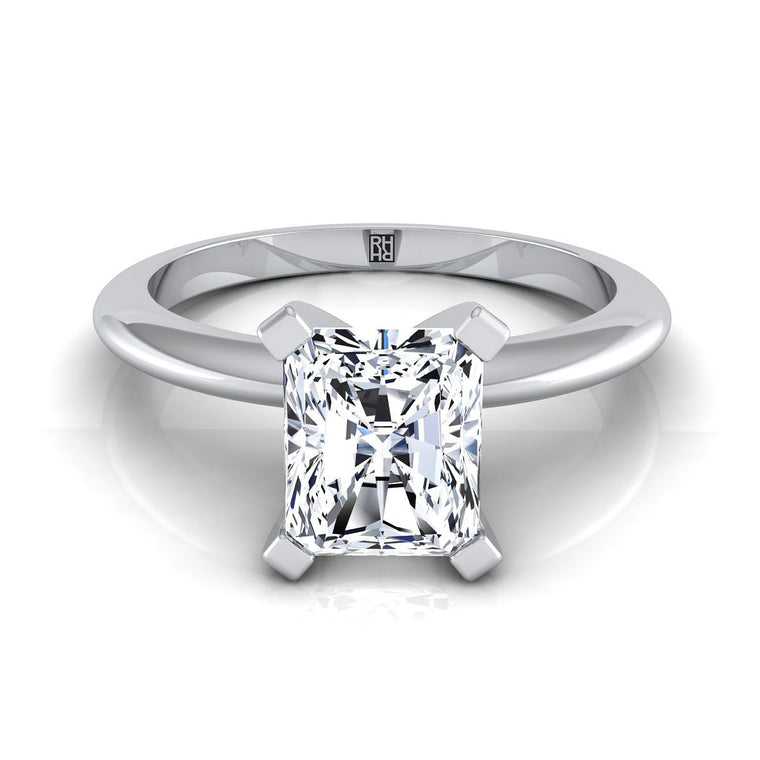 The Lolette Classic Low Base Solitaire Radiant Cut Engagement Ring Setting in 18K White Gold