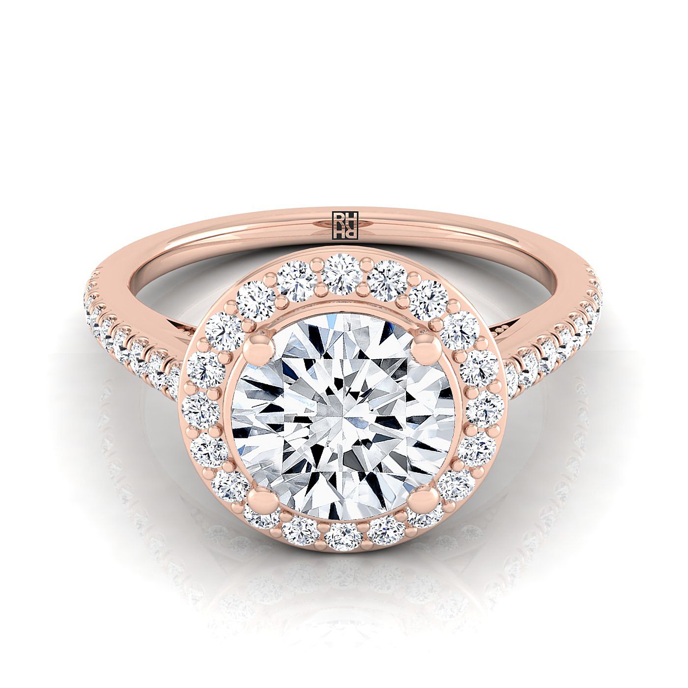 Lucia Select Secret Gallery French Pavé Halo Round Lab Diamond Engagement Ring in 14K Rose Gold | RockHer