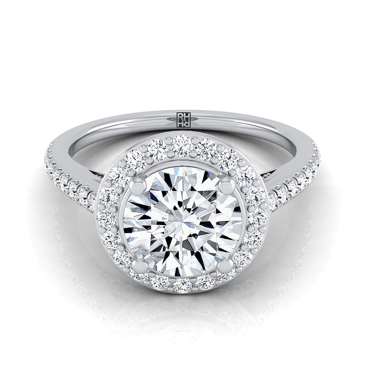 Lucia Select Secret Gallery French Pavé Halo Round Lab Diamond Engagement Ring in Platinum | RockHer