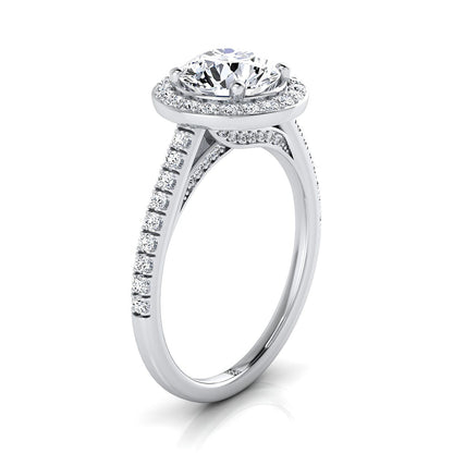 Lucia secret gallery french pavé halo engagement ring in 18K white gold with round lab diamond — RockHer