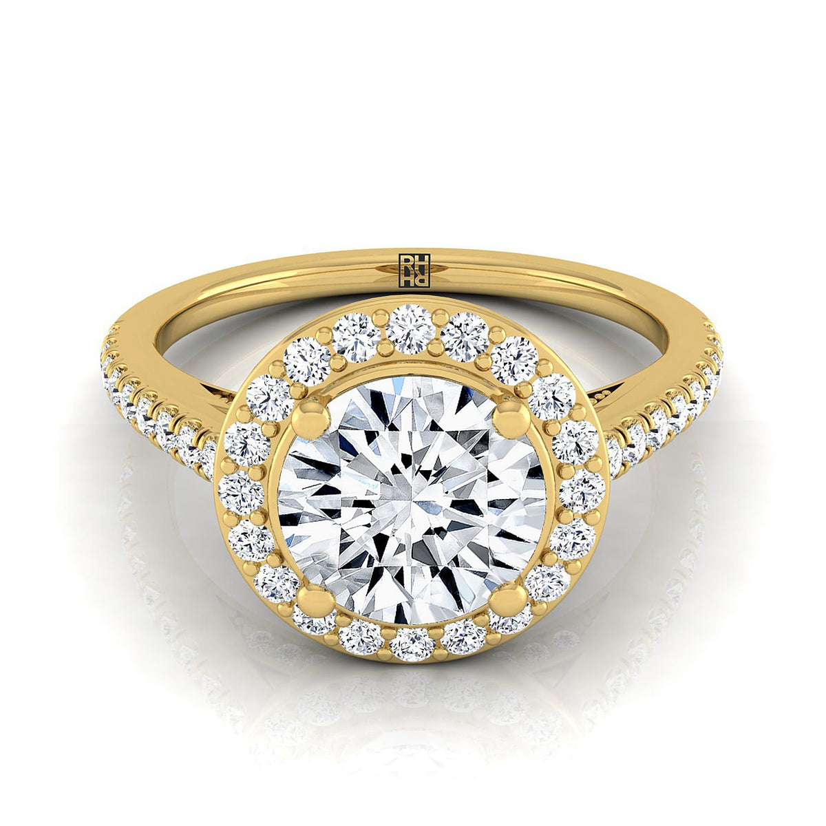 Lucia Select Secret Gallery French Pavé Halo Round Lab Diamond Engagement Ring in 18K Yellow Gold | RockHer