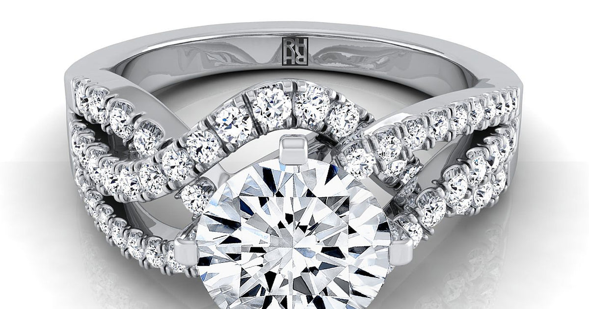 Bypass Twist Pavé Swirl Round Engagement Ring | 14K White Gold | RockH